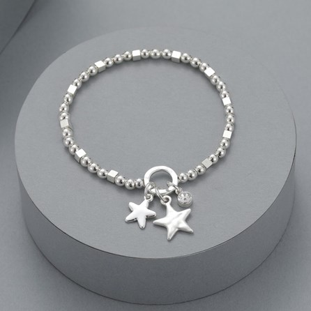 Round and Square Bead Bracelet with Stars and Stone Charm Round and Square Bead Bracelet with Stars and Stone Charm